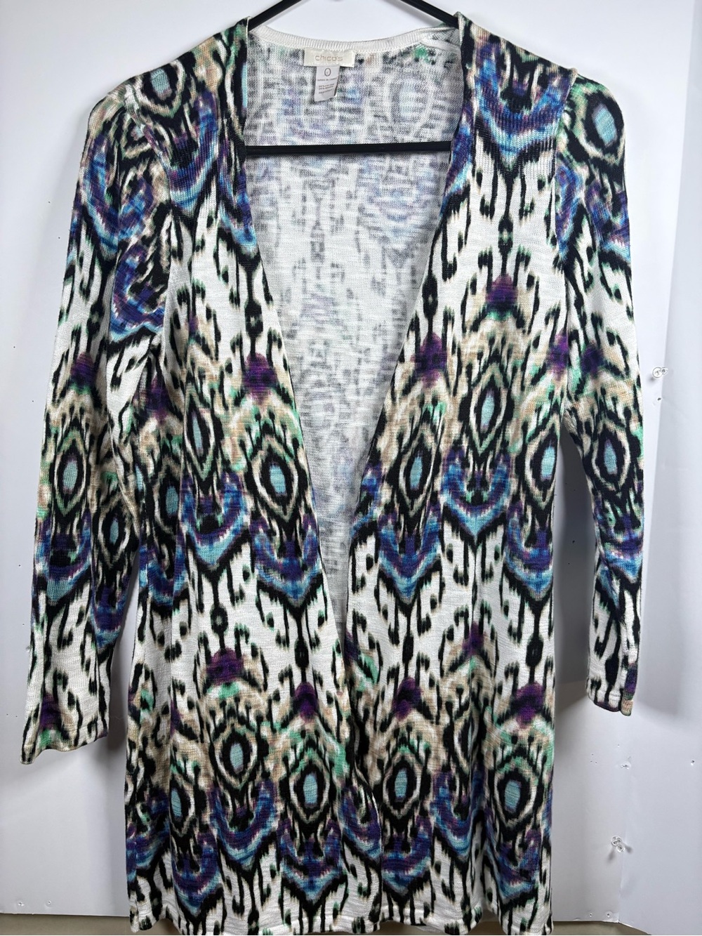 Chico's Open-Front Printed Cardigan - White, Black, Blue, Purple, Green
